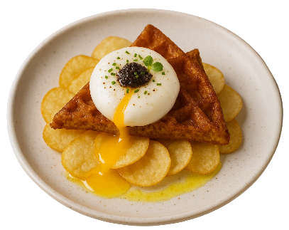 Ovos Trufados com Crocante Waffle de Alheira de Vinhais