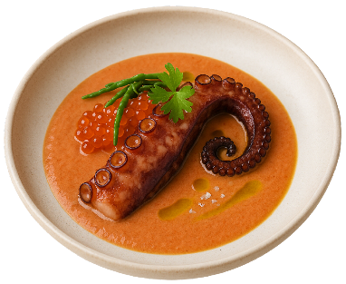 Gaspacho Cremoso à Alentejana de Polvo com Toque Fresco de Mar